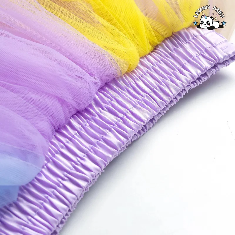 LEZONKIDS - 2024 High Quality rainbow color multi layers tulle small balls skirt for girls 2-14 years old